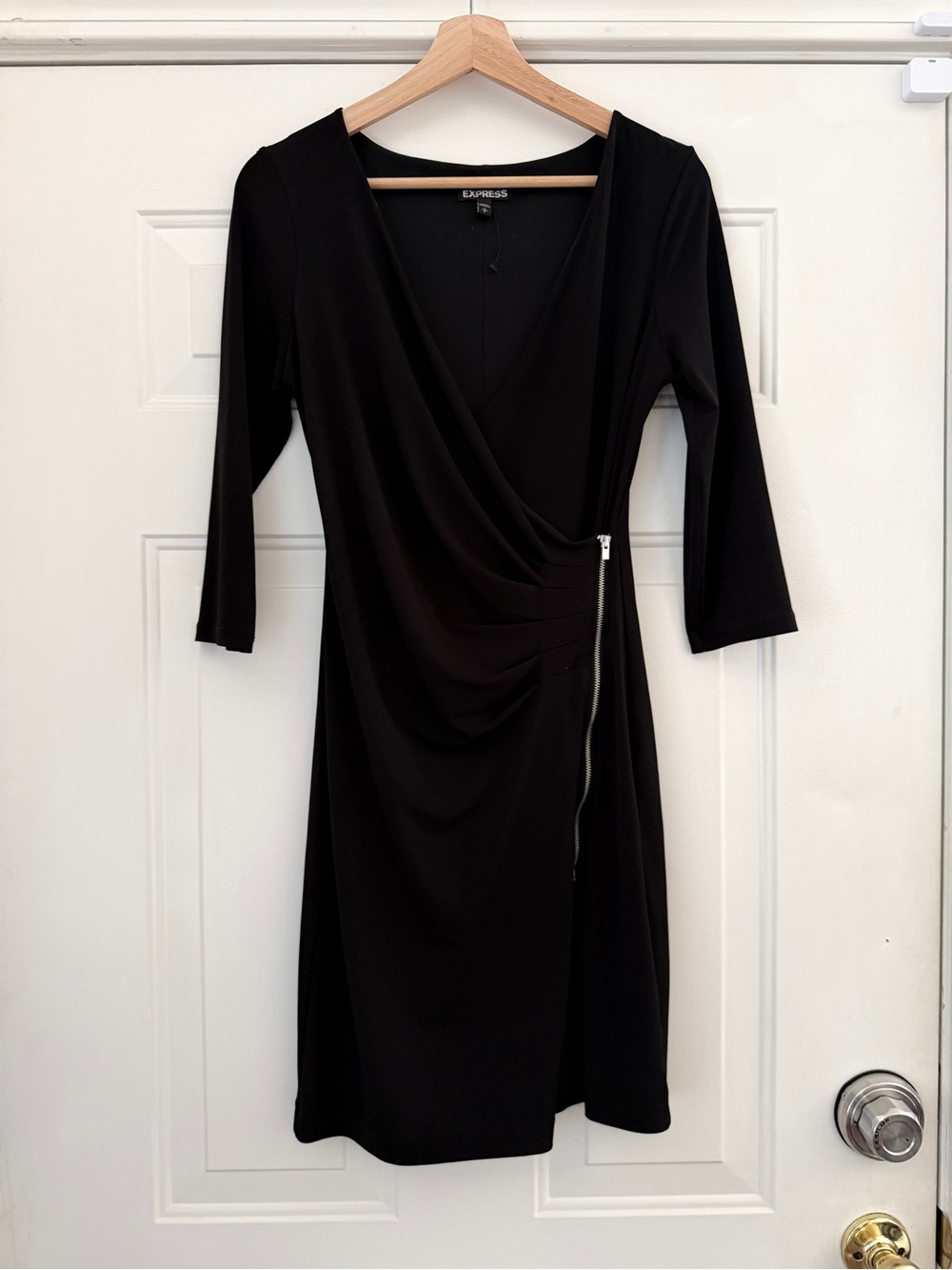 Express Black Faux-Wrap Sheath Dress with Side Zip. Size SP